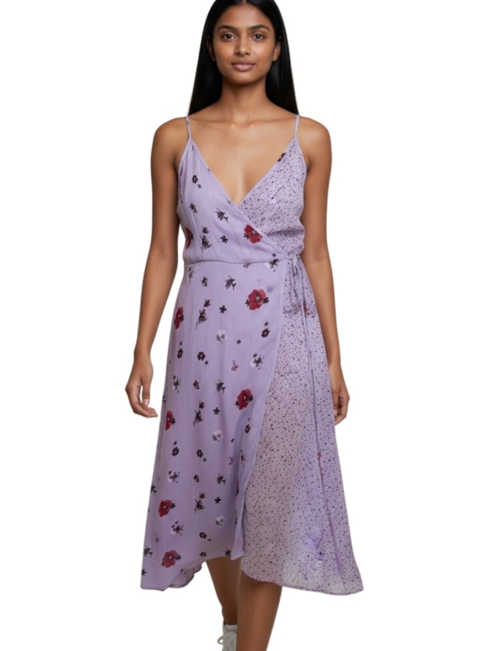 Urban Outfitters Lavender Floral Mix Wrap Midi Dress